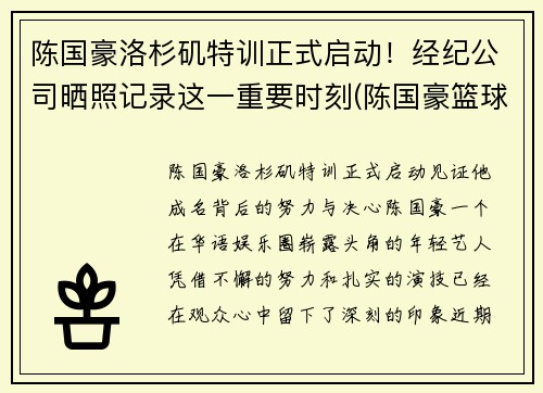 陈国豪洛杉矶特训正式启动！经纪公司晒照记录这一重要时刻(陈国豪篮球个人简介)