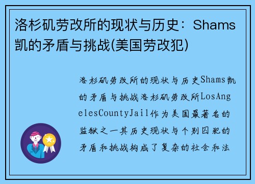 洛杉矶劳改所的现状与历史：Shams 凯的矛盾与挑战(美国劳改犯)