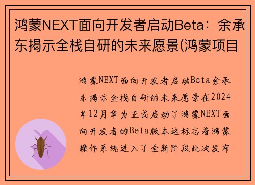 鸿蒙NEXT面向开发者启动Beta：余承东揭示全栈自研的未来愿景(鸿蒙项目)