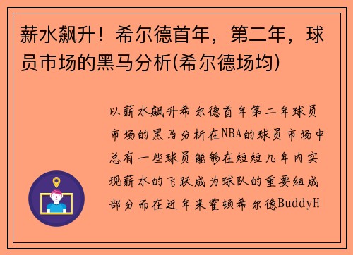 薪水飙升！希尔德首年，第二年，球员市场的黑马分析(希尔德场均)