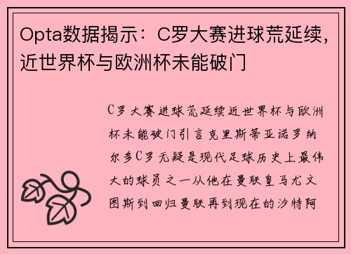 Opta数据揭示：C罗大赛进球荒延续，近世界杯与欧洲杯未能破门
